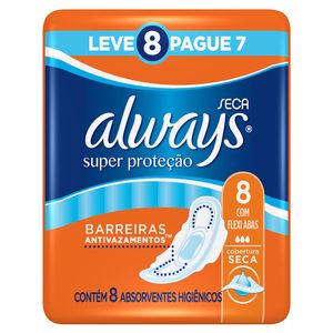 Absorvente Always Super Proteção Seca Com Abas Leve 8 Pague7