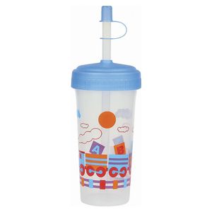 Copo Infantil Babygo Com Canudo E Tampa 340ml Trenzinho