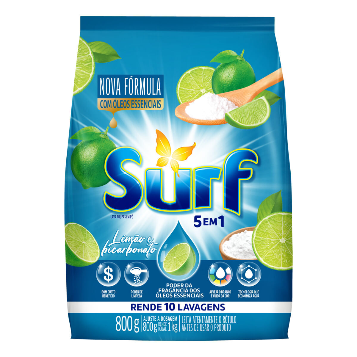 Detergente em Pó Surf Limão e Bicarbonato Pacote com 800g