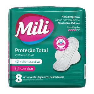 Absorvente Mili Conforto Total Cobertura Seca Com Abas Com 8 Unidades