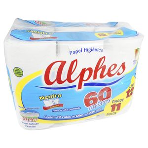 Papel Higiênico Alphes 60 Metros Leve12 Rolos Pague 11 Rolos