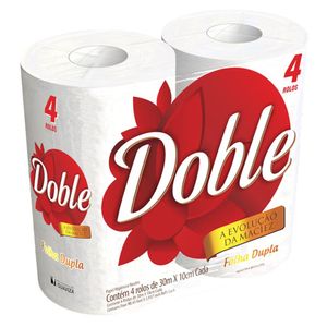 Papel Higiênico Doble Folha Dupla 30 Metros Neutro Com 4 Rolos