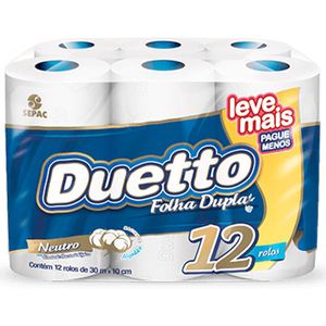 Papel Higiênico Duetto Neutro Folha Dupla 30 Metros Leve+Pague- Com 12 Rolos