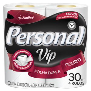 Papel Higiênico Personal Vip Neutro Folha Dupla 30 Metros Com 4 Rolos