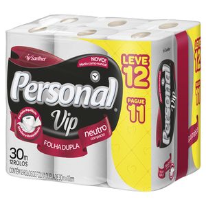 Papel Higiênico Personal Vip Folha 30 Metros Dupla Leve 12 Pague 11