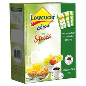 Adoçante Lowçucar Plus Com Stevia Com 50 Sachês 25g