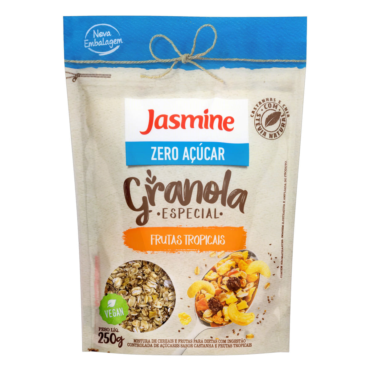 GRANOLA JASMINE GRAIN FLAKES DIET 250G CASTANHA E FRUTAS TROPICAIS