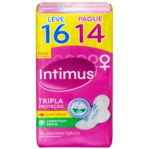 Absorvente Intimus Gel Tripla Proteção Cobertura Seca Com Abas Leve Mais Por Menos Com 16 Unidades