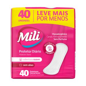 Protetor Diário Mili Sem Abas Sem Perfume Com 40 Unidades