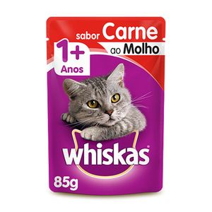 Ração Para Gato Whiskas Adulto Sabor Carne Ao Molho Sachê 85g