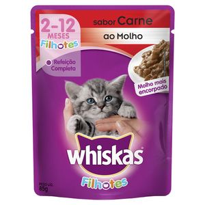 Ração Para Gato Whiskas Filhote Carne Ao Molho Sachê 85g