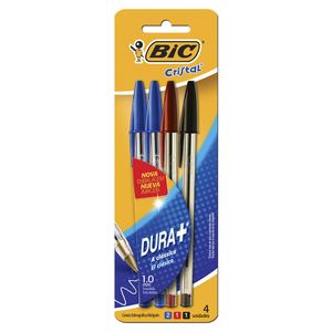 Caneta Bic Cristal Dura Mais Com 4un 2azul/1vermelho/1preto