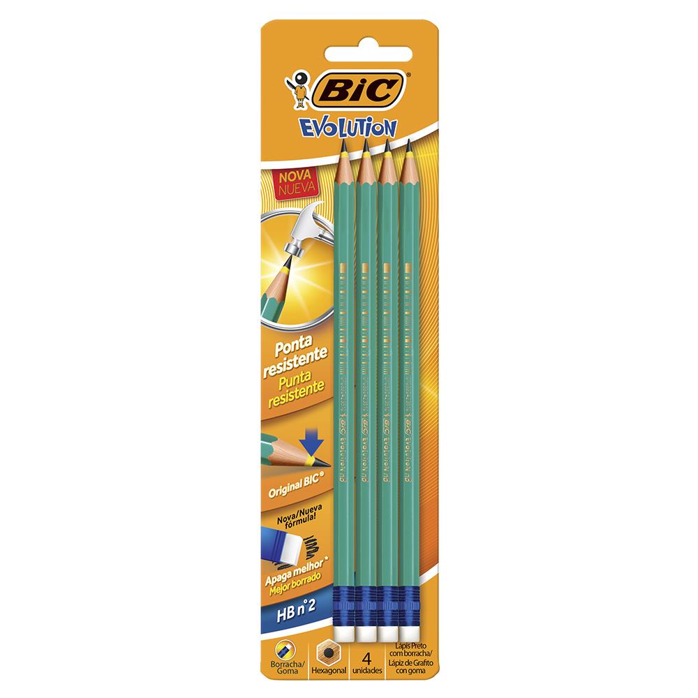 Lápis Preto Bic Evolution Hb2 Hexagonal C/Borracha Com 4unid