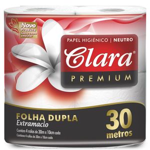 Papel Higiênico Clara Folha Dupla Premium 30 Metros Com 4 Rolos