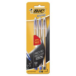 Caneta Bic Cristal Precisão Ponta Fina Com 3unidades