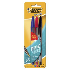 Caneta Bic Cristal Intenso Com 3unidades Azul/Preto/Vermelho