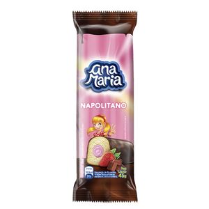 Bolo Ana Maria Sabor Napolitano Com Recheio Creme De Morango E Cobertura Sabor Chocolate 42g