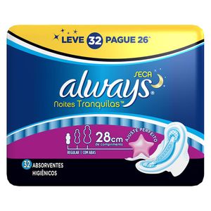 Absorvente Always Noites Tranquilas Com Abas Com 32 Unidades