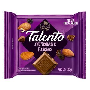 Chocolate Garoto Talento Ao Leite Com Amêndoas E Passas 25g