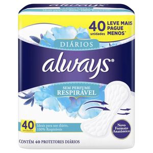 Absorventes Always Protetores Diários Respirável Leve 40 Pague 30