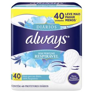 Absorventes Always Diários Respirável Leve + Pague - Com 40