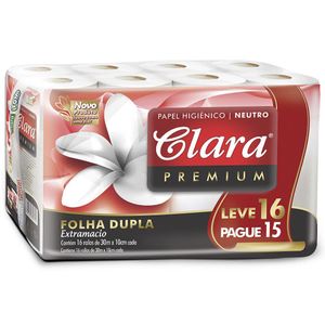 Papel Higiênico Clara Folha Dupla 30 Metros Com 16 Rolos