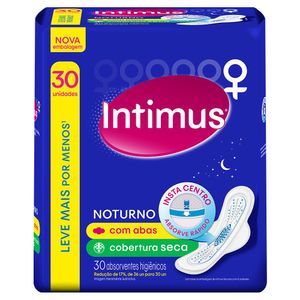 Absorvente Intimus Gel Noturno Cobertura Seca Com Abas Com 30 Unidades
