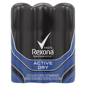 Desodorante Rexona Aerossol Men 150ml Active Dry Com 3 Unidades