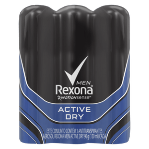 Desodorante Rexona Aerossol Men 150ml Active Dry Com 3un