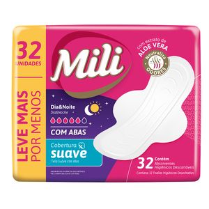 Absorvente Mili Noite E Dia Suave Com Abas Com 32 Unidades Leve Mais Pague Menos