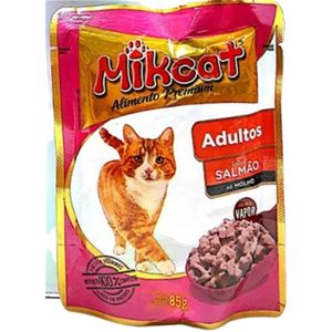 Alimento Mikcat Premium Para Gatos Adultos Sabor Salmão Ao Molho 85g