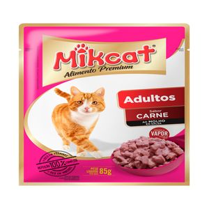 Alimento Mikcat Premium Para Gatos Adultos Sabor Carne Ao Molho 85g