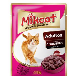 Alimento Mikcat Premium Para Gatos Adultos Sabor Cordeiro Ao Molho 85g