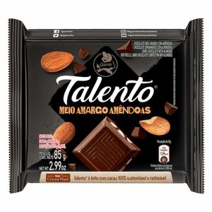 Chocolate Garoto Talento Meio Amargo Com Amêndoas 85g