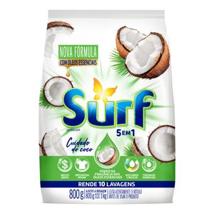 Lava Roupas Pó Cuidado Do Coco Surf Pacote 800g