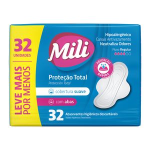 Absorvente Mili Proteção Total Suave Com Abas Com 32 Unidades