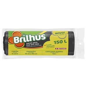 Saco Para Lixo Em Rolo Brilhus 150l Com 15 Unidades