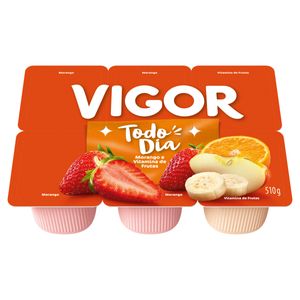 Bebida Láctea Fermentada Vigor Todo Dia Sabor Morango+Vitamina De Frutas Bandeja 510g