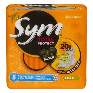 Absorvente Sym Cobertura Seca Com Abas Com 8 Unidades