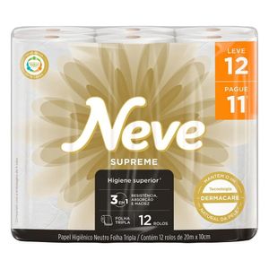 Papel Higiênico Neve Supreme Neutro 20 Metros Folha Tripla Leve 12 Pague 11