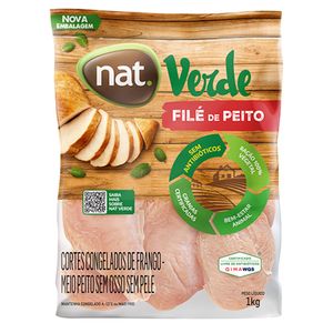 Filé De Peito De Frango Nat Verde Sem Osso Sem Pele Iqf Congelado 1kg