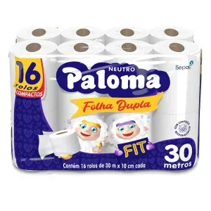 Papel Higiênico Paloma Neutro Folha Dupla 30 Metros Com 16 Rolos