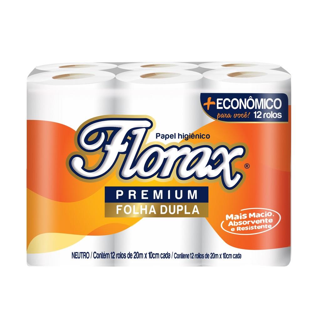PAPEL HIGIÊNICO FLORAX PREMIUM NEUTRO 20 METROS FOLHA DUPLA COM 12