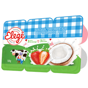 Bebida Láctea Fermentada Elegê Sabor Morango E Coco Bandeja 510g