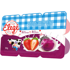 Bebida Láctea Fermentada Elegê Sabor Morango E Ameixa Bandeja 510g
