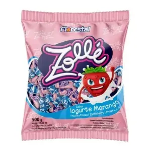 Bala Mastigável Sabor Iogurte Morango Zollé 500g