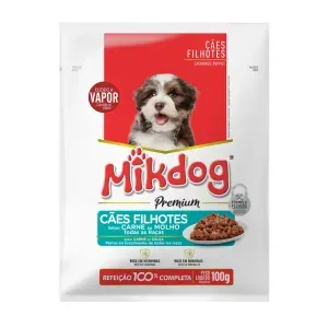 Alimento Mikdog Premium Para Cães Filhotes Sabor Carne Ao Molho 100g