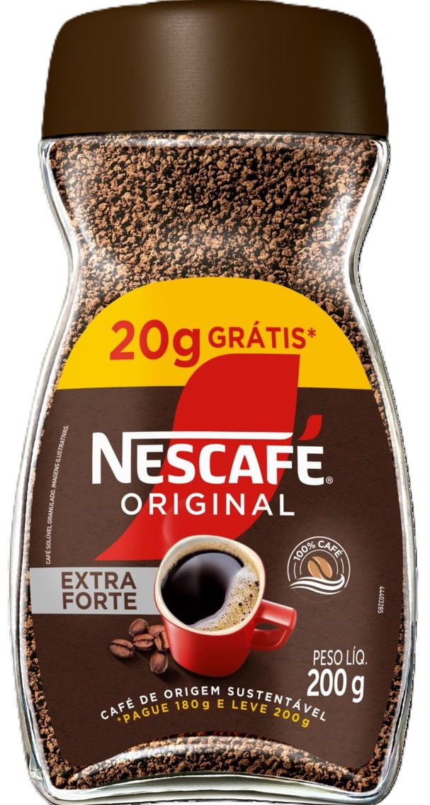 Café Solúvel Granulado Extraforte Nescafé Original Vidro Leve 200g Pague 180g