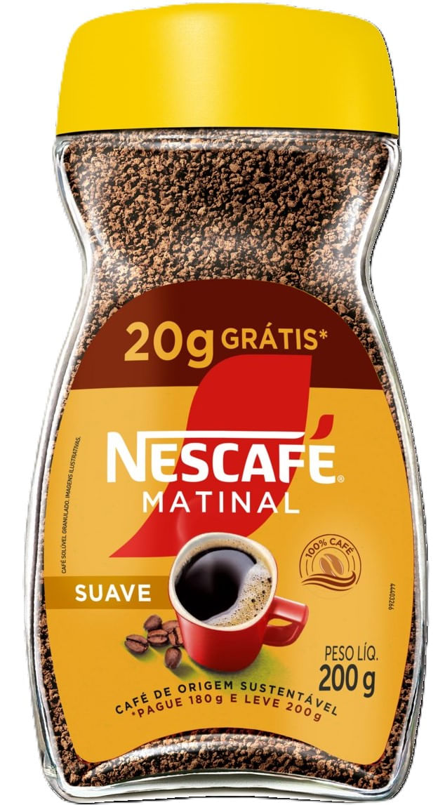 Café Solúvel Granulado Suave Nescafé Matinal Vidro Leve 200g Pague 180g