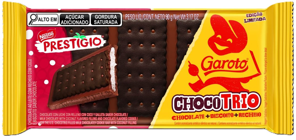 Chocolate Garoto Choco Trio Recheio Prestígio E Biscoito Sabor Chocolate 90g